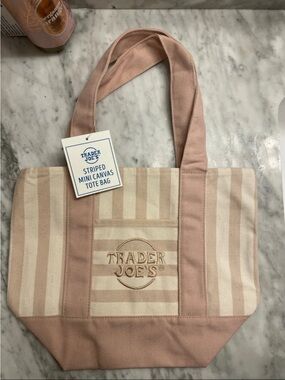 Trader Joe's Beige Striped Canvas Tote Bag
